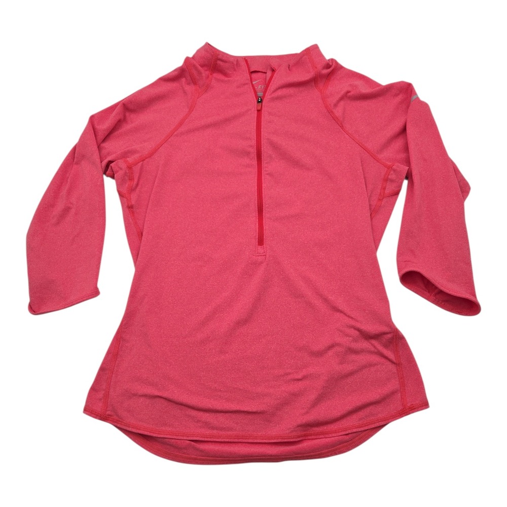 Nike‎ Dri Fit Womens Pink Quarter Zip 3/4 Sleeve Athletic Top Size M